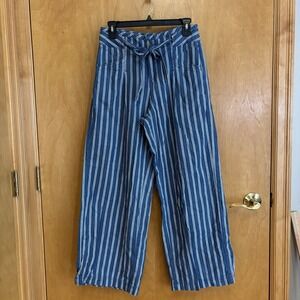 American Eagle Womens Blue belted‎ High Waisted Striped Wide Leg Pants Size 4